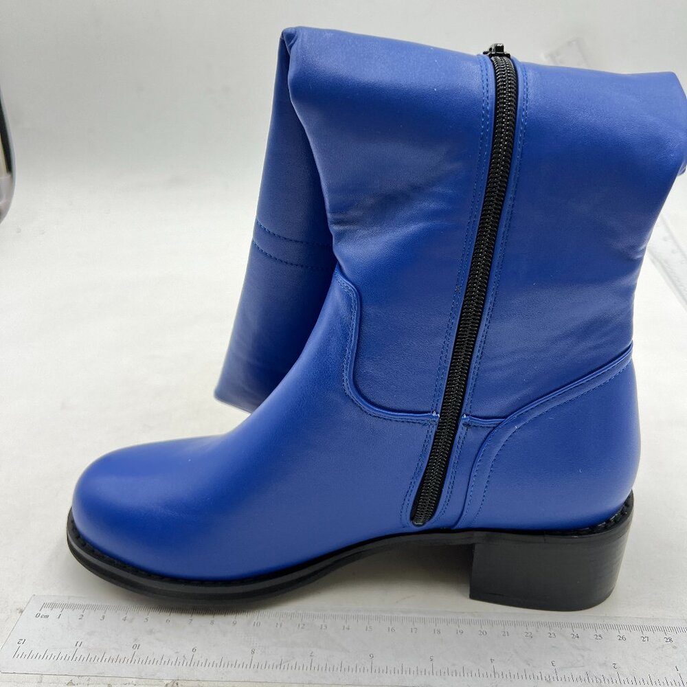 Womens Wide Calf Knee High Boots Round Toe Chunky Heel Boots Blue
